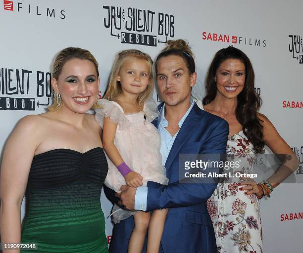Harley Quinn Smith, Logan Mewes, Jason Mewes and Shannon Elizabeth arrive for Saban Films' "Jay & Silent Bob Reboot" Los Angeles Premiere held at TCL...