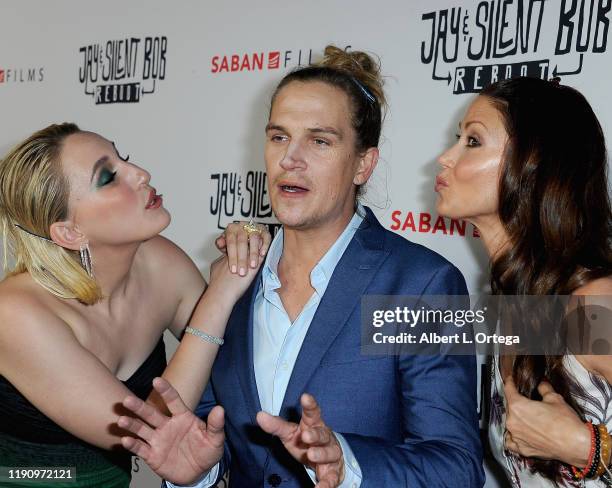 Harley Quinn Smith, Jason Mewes and Shannon Elizabeth arrive for Saban Films' "Jay & Silent Bob Reboot" Los Angeles Premiere held at TCL Chinese...