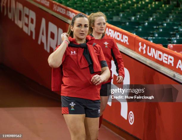 Wales Women's Captain Siwan Lillicrap enters the stadium ahead of her first Captain's Run at the Principality Stadium on November 29, 2019 in...