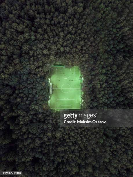 football field in forest, moscow - football pitch aerial stock pictures, royalty-free photos & images