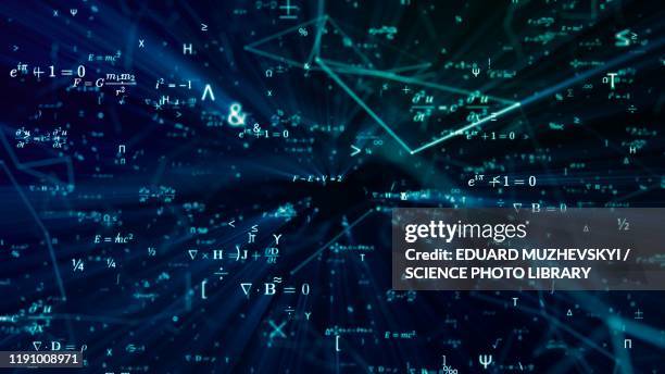 mathematics, conceptual illustration - black board background stock-fotos und bilder