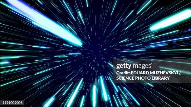 hyperspace jump, conceptual illustration - luz fotografías e imágenes de stock