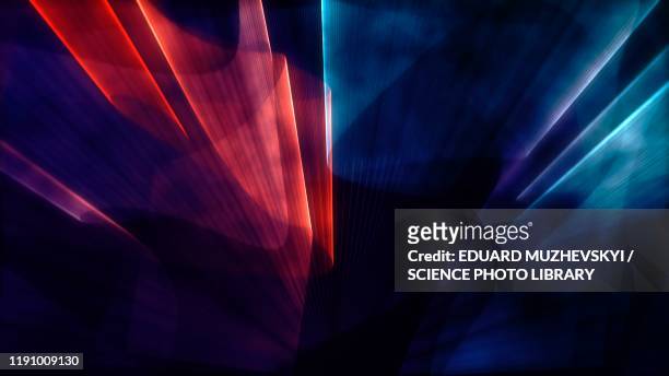 beams of coloured light, illustration - rosso foto e immagini stock