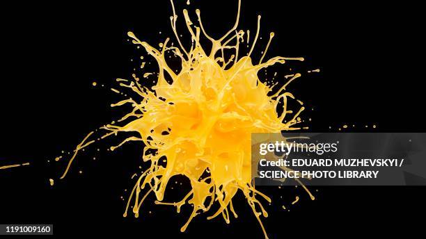 orange juice explosion, illustration - liquid explosion stock pictures, royalty-free photos & images