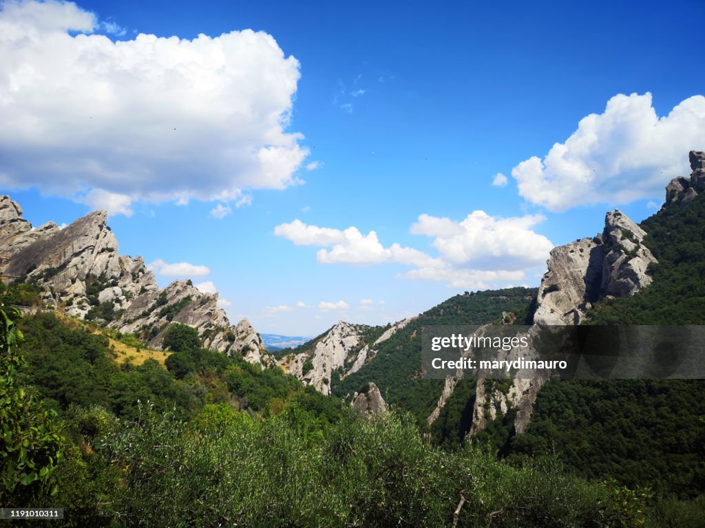 Mountain Landscape between Pietrapertosa and Castelmezzano, Potenza, Basilicata, Italy