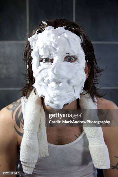 shaving disaster - man shaving foam stock pictures, royalty-free photos & images