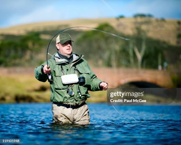 fly fishing - wading river stock pictures, royalty-free photos & images