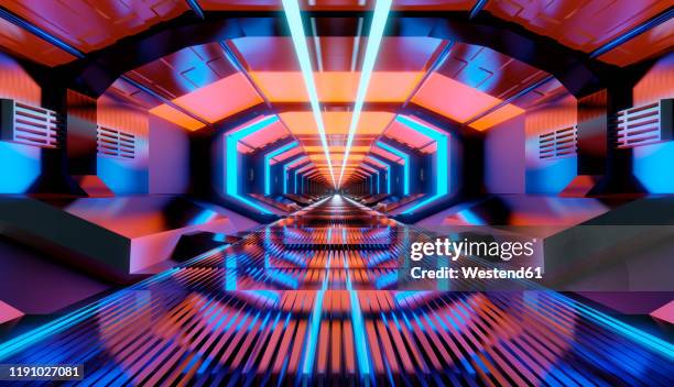 3d rendered illustration, visualisation of a science fiction spaceship, gangway - spaceship bridge stock pictures, royalty-free photos & images
