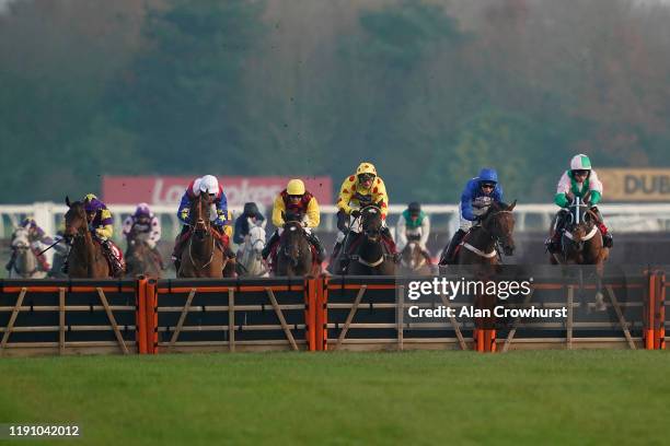 Jeremiah McGrath riding The Cashel Man clear the last to win The Get Your Ladbrokes 1 Free Bet Today Handicap Hurdle at Newbury Racecourse on...