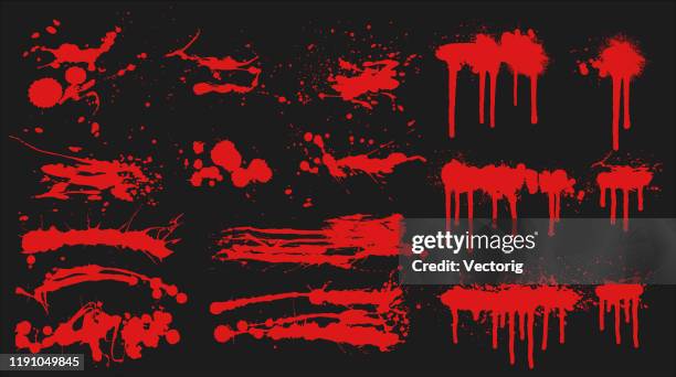 rote grunge bürsten set - blood stain stock-grafiken, -clipart, -cartoons und -symbole