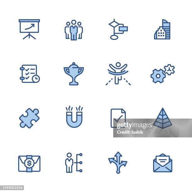 corporate management - pixel perfect blue outline icons - blue envelope stock illustrations