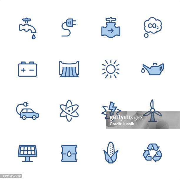 ilustrações de stock, clip art, desenhos animados e ícones de energy - pixel perfect blue outline icons - lata de óleo