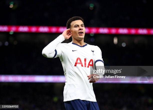 Dele Alli of Tottenham Hotspur celebrates after scoring his team's second goal during the Premier League match between Tottenham Hotspur and AFC...