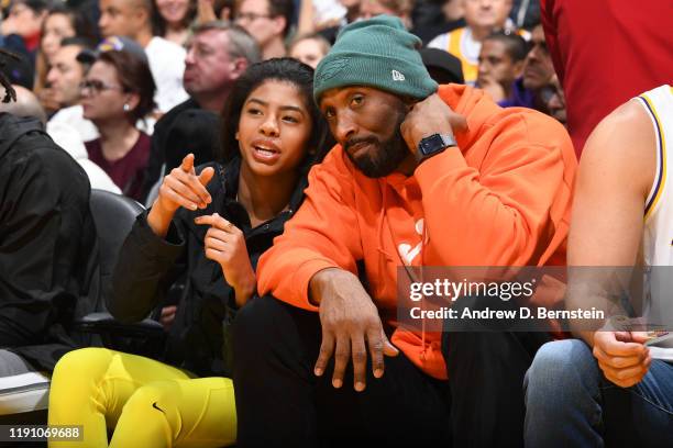 Kobe Bryant and Gianna Bryant attend the game between the Los Angeles Lakers and the Dallas Mavericks on December 29, 2019 at STAPLES Center in Los...