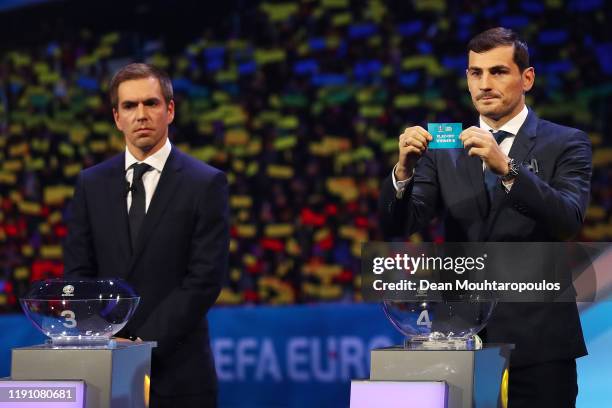 Iker Casillas, Former Spain player draws Play-Off Winner B from the pot during the UEFA Euro 2020 Final Draw Ceremony at the Romexpo on November 30,...