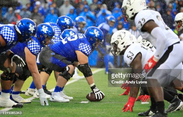 The line of scrimmage of the Kentucky Wildcats against the Louisville Cardinals at Commonwealth Stadium on November 30, 2019 in Lexington, Kentucky.