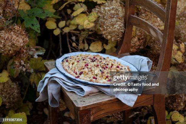 apple and cranberry cake in a bowl - apple cake stock pictures, royalty-free photos & images