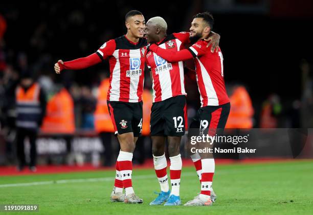 Southampton players celebrate following their sides victory in the Premier League match between Southampton FC and Watford FC at St Mary's Stadium on...