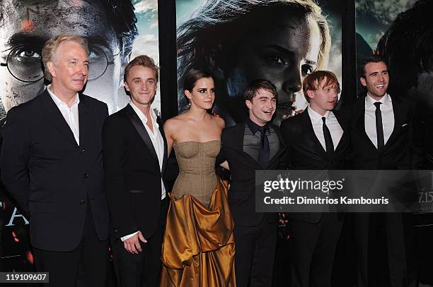 Alan Rickman, Tom Felton, Emma Watson, Daniel Radcliffe, Rupert Grint and Matthew Lewis attend the premiere of "Harry Potter and the Deathly Hallows:...