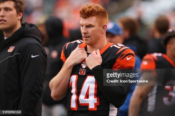Cincinnati Bengals quarterback Andy Dalton stands on the sideline during the game against the Cleveland Browns and the Cincinnati Bengals on December...