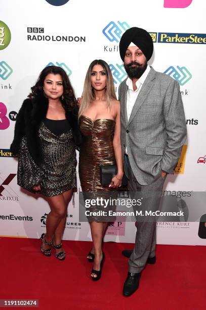 Guest, Tasha Tah and Tony Shergill attend the Brit Asia TV Music Awards 2019 at SSE Arena Wembley on November 30, 2019 in London, England.