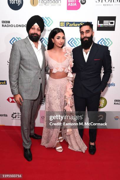 Tony Shergill, Karay and guest attend the Brit Asia TV Music Awards 2019 at SSE Arena Wembley on November 30, 2019 in London, England.