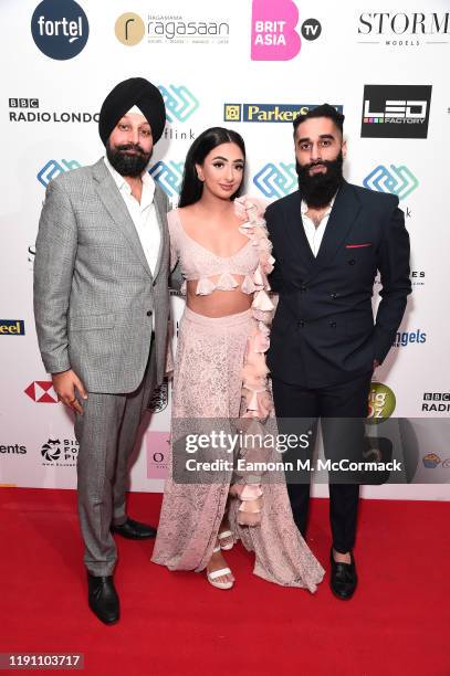 Tony Shergill, Karay and guest attend the Brit Asia TV Music Awards 2019 at SSE Arena Wembley on November 30, 2019 in London, England.