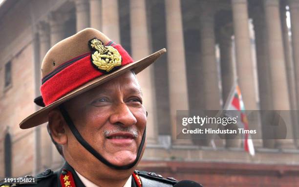 Outgoing Chief of Army Staff General Bipin Rawat after inspecting the Guard of Honour, at South Block lawns, on December 31, 2019 in New Delhi,...