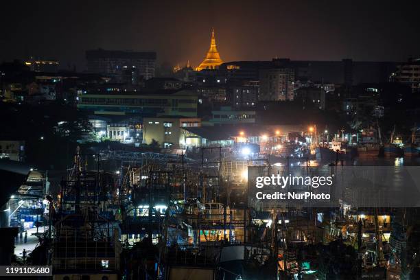 The night view of Yangon city during the last day of the year in Yangon, Myanmar on 31 December, 2019.