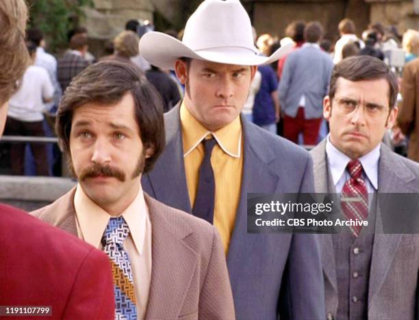 The movie "Anchorman: The Legend of Ron Burgundy", directed by Adam McKay. Seen here, the Channel 4 News team from left, Paul Rudd as Brian Fantana,...