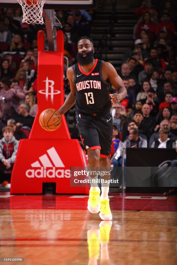 Harden Rockets James Harden of the Houston Rockets handles the ball during a game ...