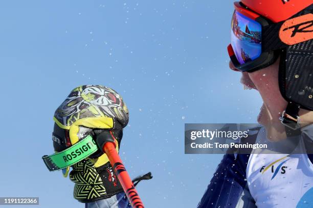 Federica Brignone of Italy celebrates after crossing the finish line in second place in the Women's Giant Slalom during the Audi FIS Ski World Cup -...
