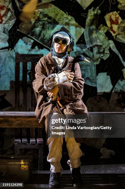 Iranian actress Setareh Pesyani performs, with a live duck, in the US debut of the Theatre Bazi/Lincoln Center Festival production of 'Gonge Khab...