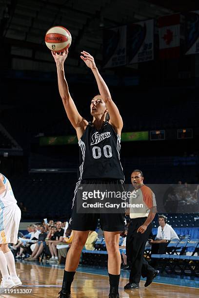 Ruth Riley of the San Antonio Silver Stars shoots the ball against the Chicago Sky during the game on June 28, 2011 at the All-State Arena in...
