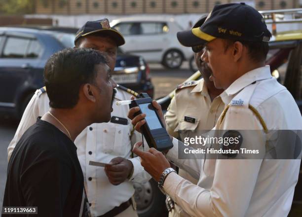 Traffic police personal held a drunken drive on the eve of year end at Worli, on December 31, 2019 in Mumbai, India.