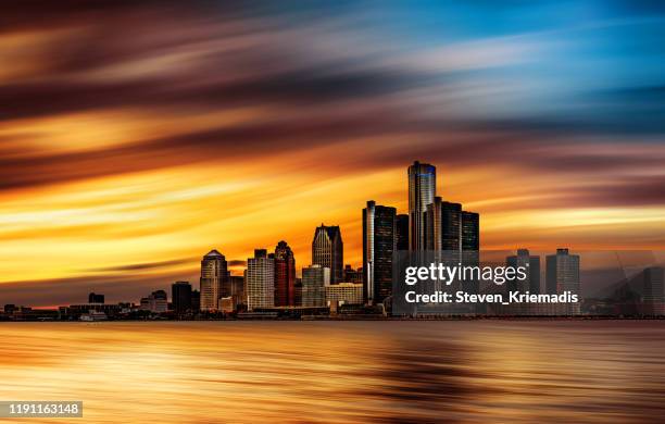 detroit (michigan) - abstrakte skyline - detroit skyline stock-fotos und bilder