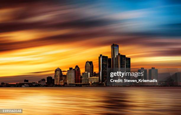 detroit, michigan - abstract skyline - detroit skyline stock pictures, royalty-free photos & images