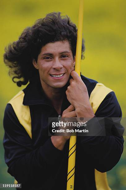 Olympic javelin medallist Fatima Whitbread of Great Britain poses during photo session on 1st May 1988 in London, United Kingdom.