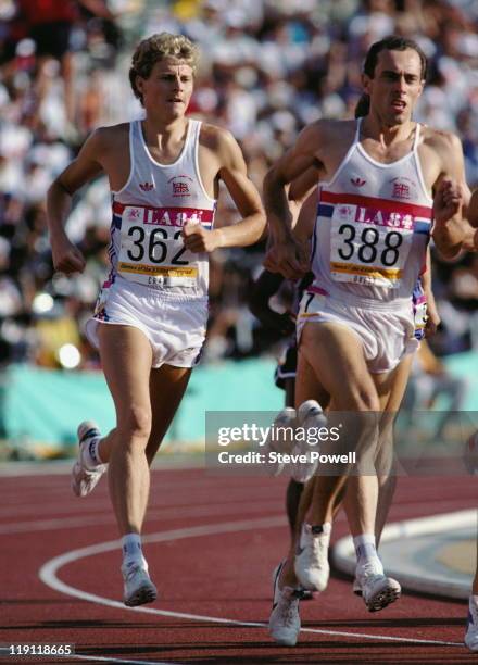 Steve Cram and Steve Ovett of Great Britain during the heats of the Men's 1500 metres event at the XXIII Summer Olympics on 9th August 1984 at the...