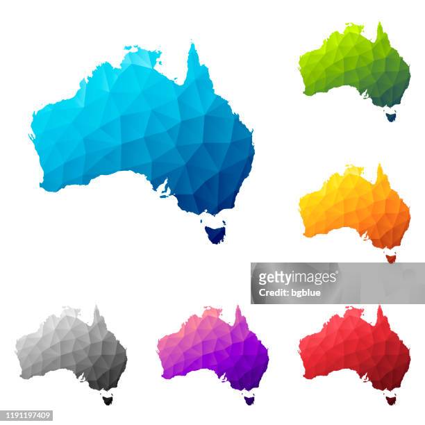 australia map in low poly style - colorful polygonal geometric design - australia map stock illustrations