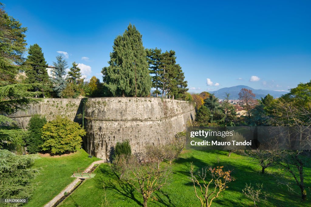 The city walls of Città Alta (Upper town), Bergamo, Italy.