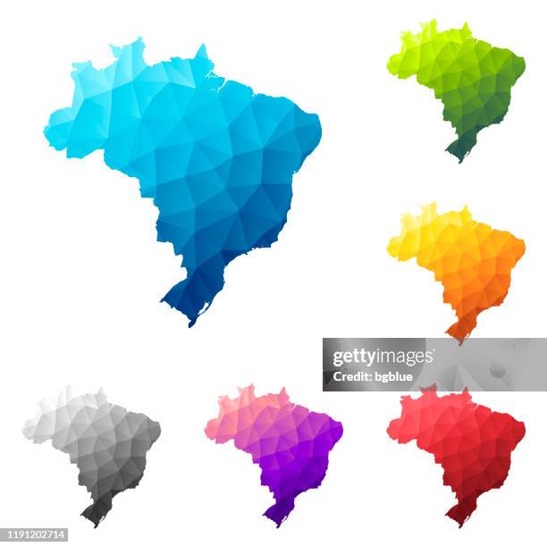 ilustrações, clipart, desenhos animados e ícones de mapa de brasil no estilo baixo da poli - projeto geométrico poligonal colorido - latin america