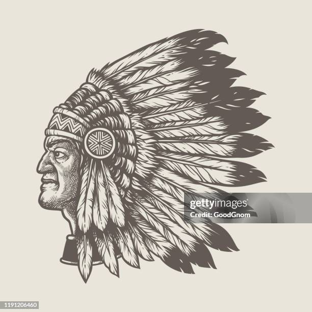 stockillustraties, clipart, cartoons en iconen met native american chief head - hoofdtooi