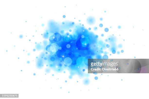 illustrazioni stock, clip art, cartoni animati e icone di tendenza di blob blu astratto su bianco fatto di cerchi e stelle sfocati - particella