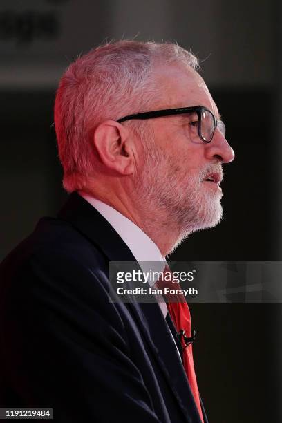 Labour Party leader Jeremy Corbyn delivers a speech on international and foreign policy at York College on December 01, 2019 in York, England....