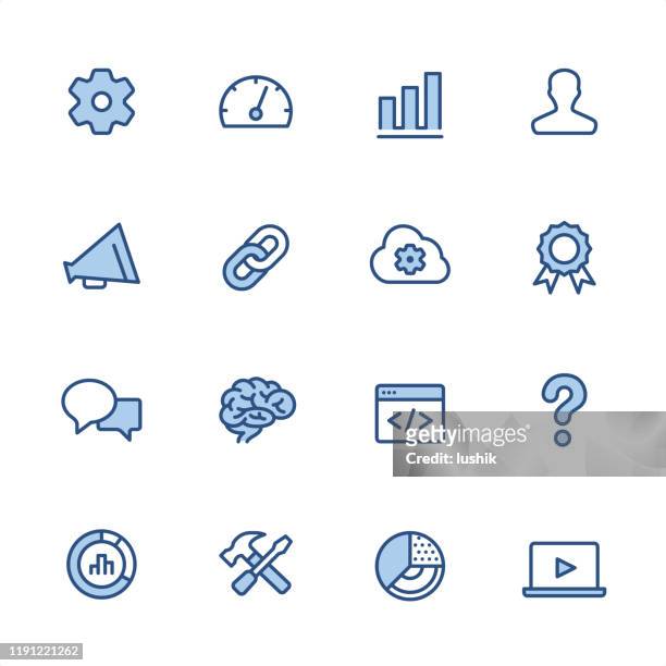 marketing - pixel perfect blaue umrisssymbole - hyperlink stock-grafiken, -clipart, -cartoons und -symbole
