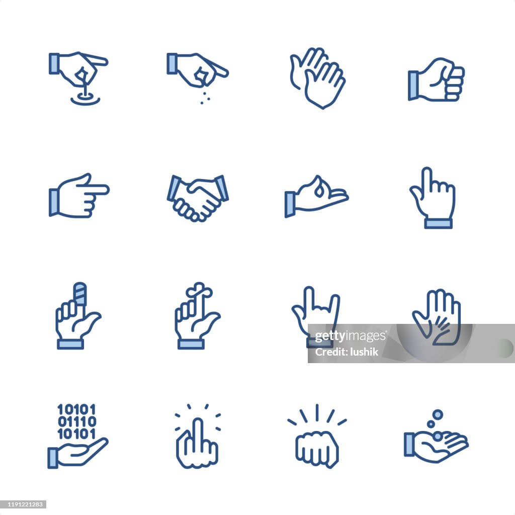 Gesturing and Hand Signs - Pixel Perfect blue outline icons