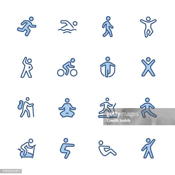 trainieren - pixel perfect blaue umrisssymbole - springseil stock-grafiken, -clipart, -cartoons und -symbole