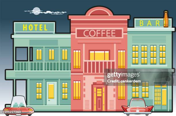 vintage places - rest stop stock illustrations