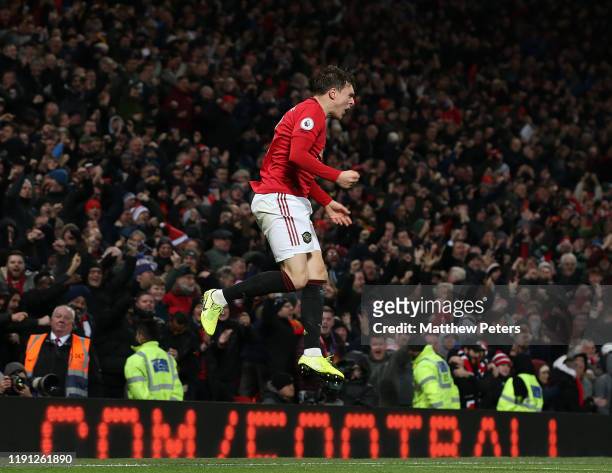 Victor Lindelof of Manchester United celebrates scoring their second goal during the Premier League match between Manchester United and Aston Villa...